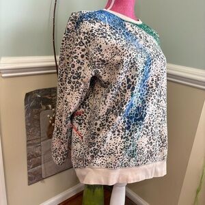 Imperious Leopard Print Sweatshirt, Blue Green red stripes